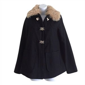 TOPSHOP Wool Blend Coat w/Faux Fur Collar